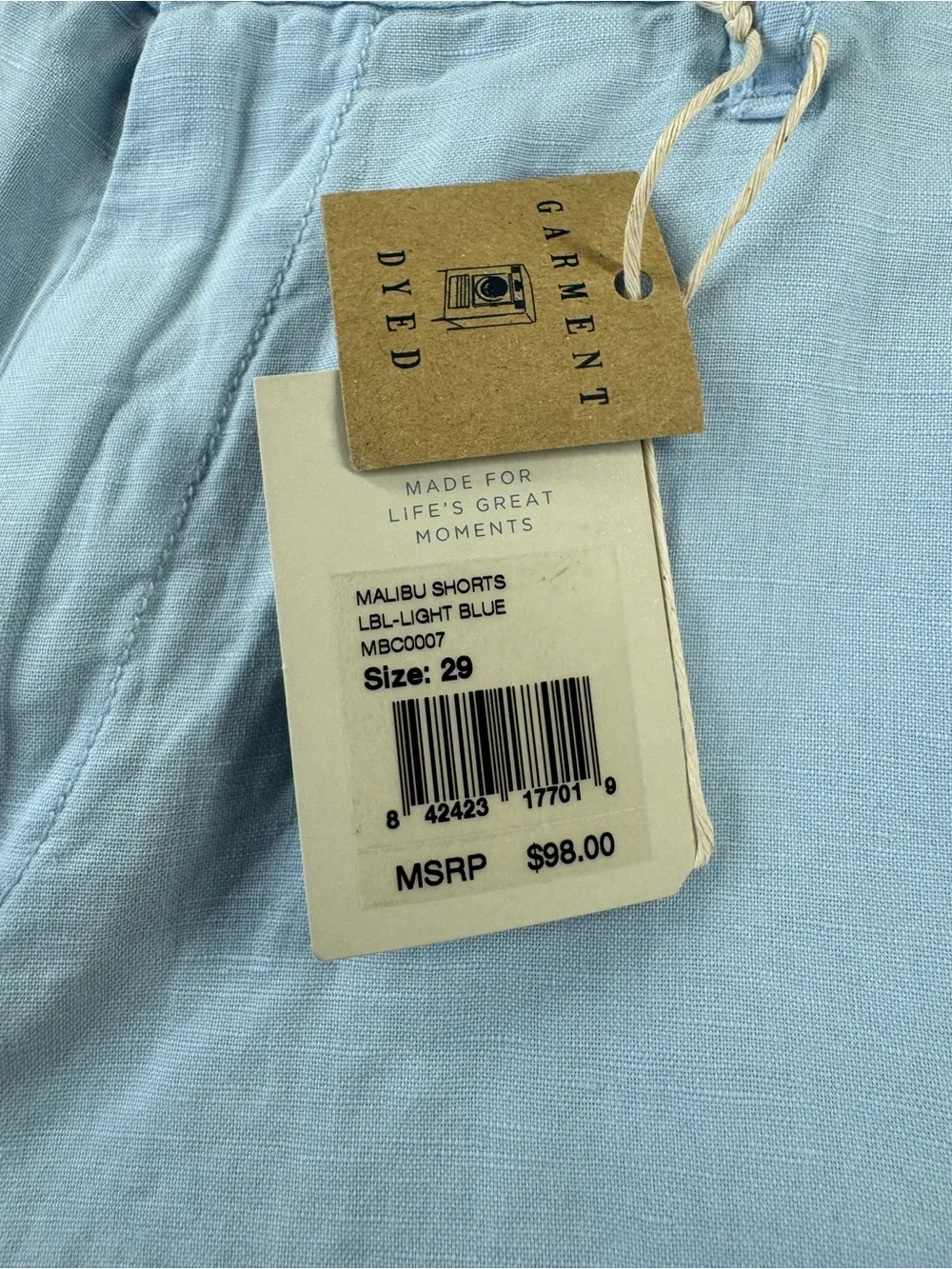 NWT Faherty Malibu Shorts Men’s 29 Light Blue Linen Cotton 9” Inseam